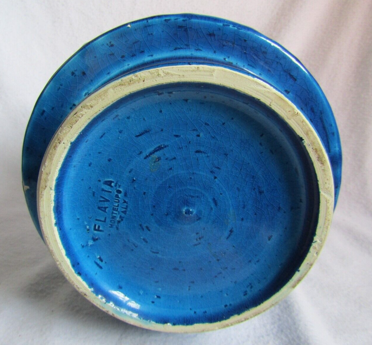 VINTAGE FLAVIA MONTELUPO ITALY POTTERY BLUE AND GREEN LARGE TOP