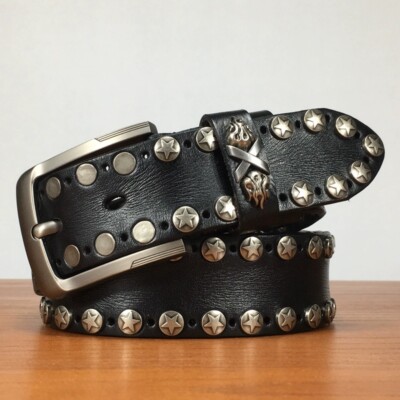Real Leather Waist Belt Heavy Metal Rivet Studded Unisex Punk Rock