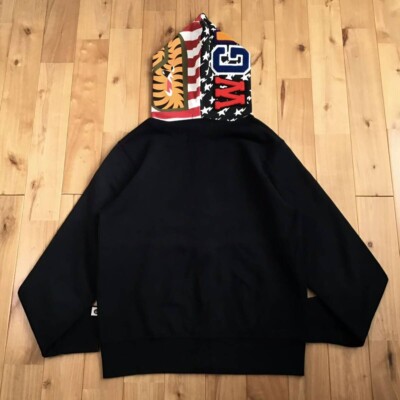 BAPE Stars and Stripes Shark Full Zip Hoodie Black A Bathing Ape