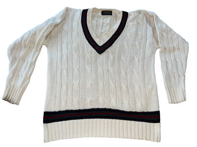 Vintage Brooks Brothers Cricket Cream V Neck Chunky Cable Knit
