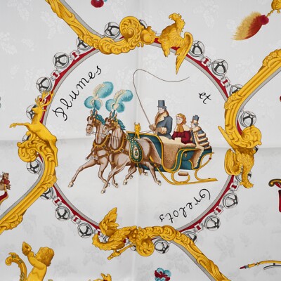 71043 auth HERMES blue silk PLUMES ET GRELOTS 90 Jacquard Scarf | eBay