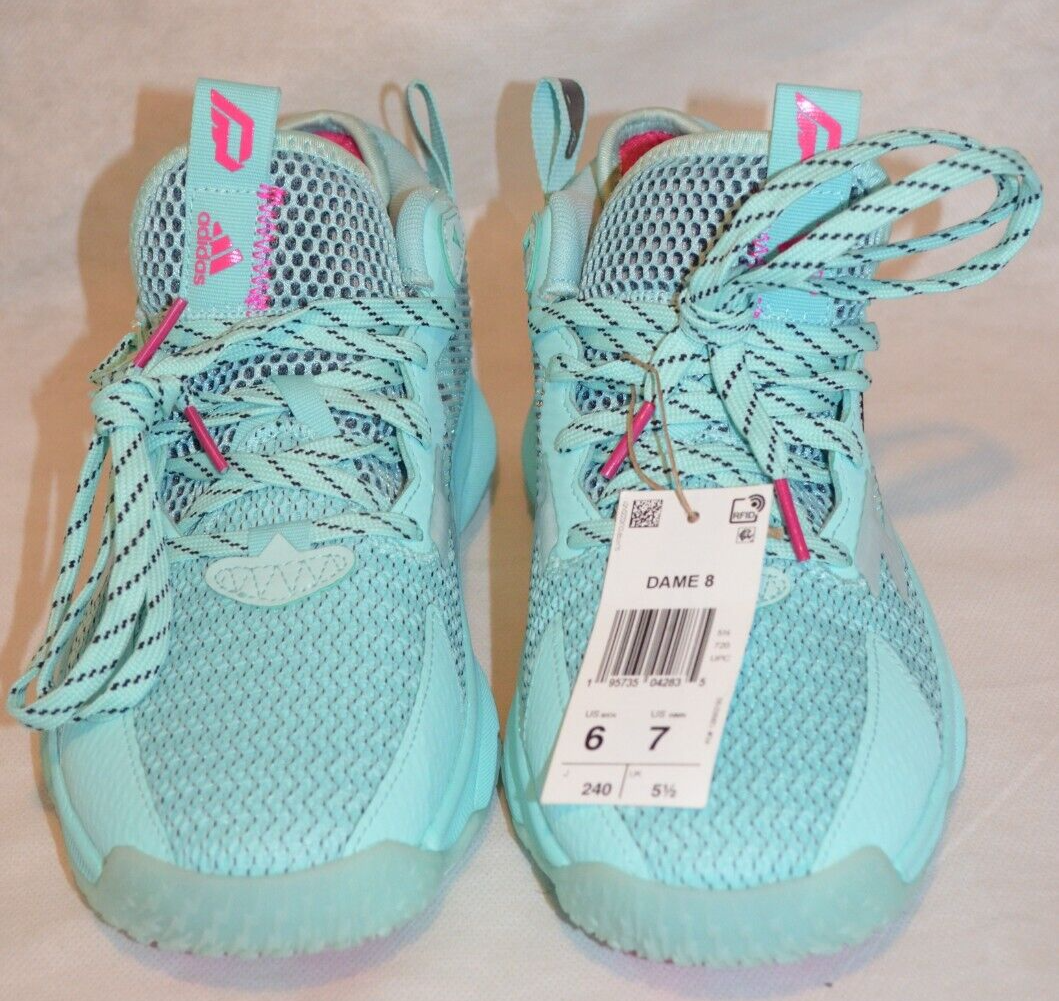 NWT ADIDAS DAME 8 DAMIAN LILLARD ENERGY AQUA BLACK GZ6475 Respect