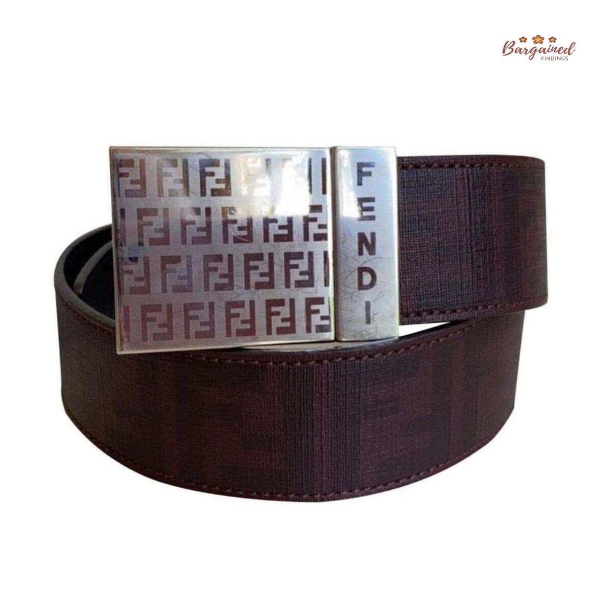 Authentic Fendi Dark Red/Brown Signature FF Reversible Buckle Belt