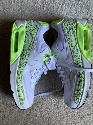Women's Nike Air Max 90 PREM 443817 103 White Neon Green Shoes Sz