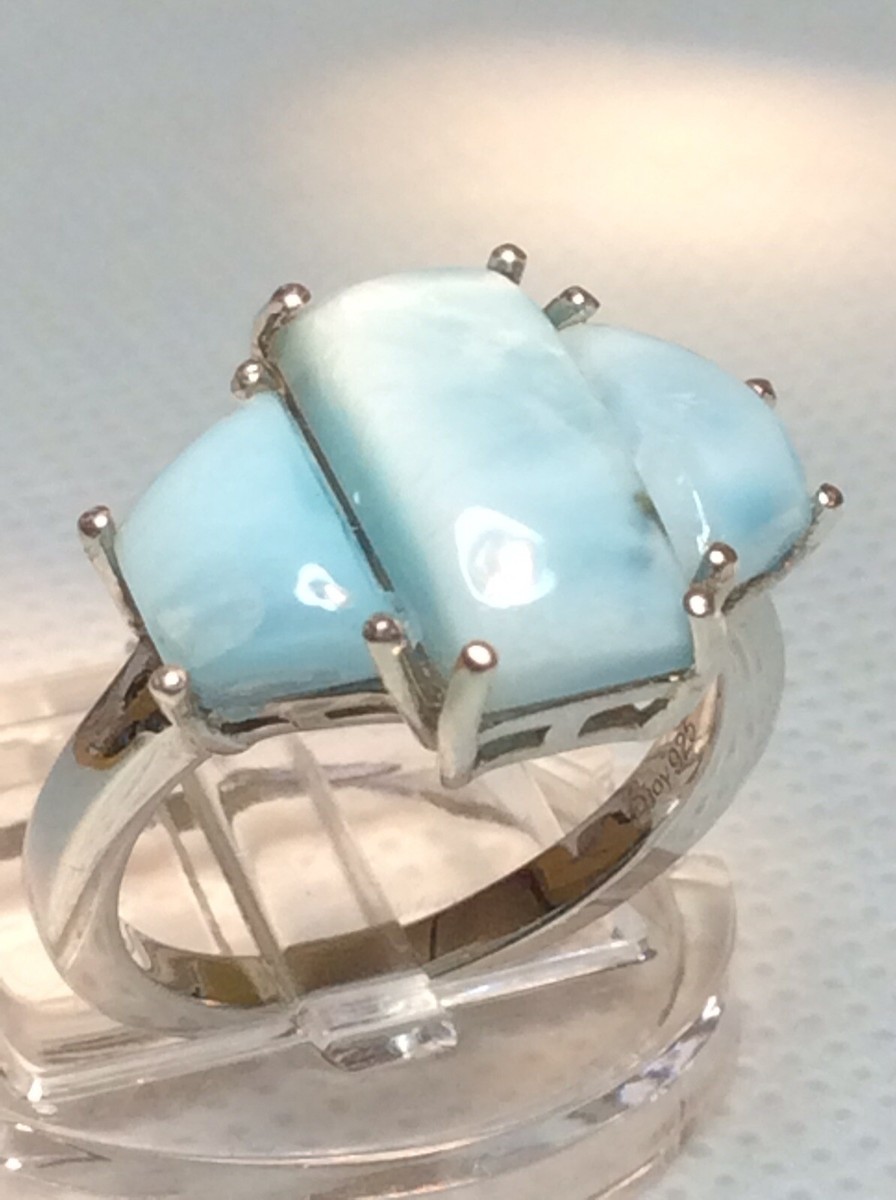 Genuine Larimar 3 Stone Ring (Sz7) TGW 5.65cts Platinum/.925