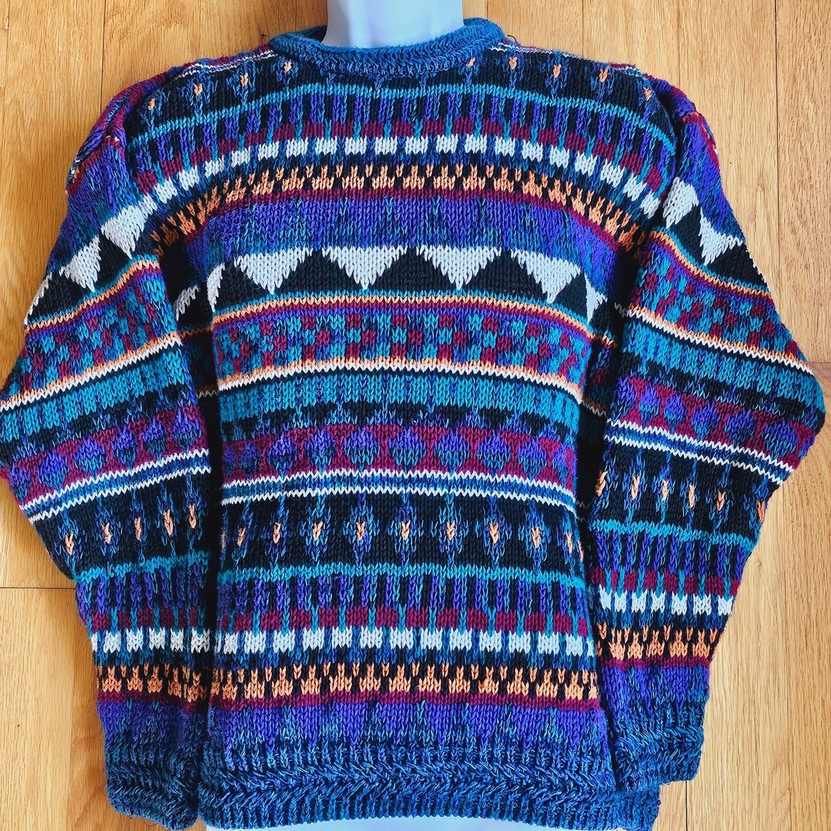 Vintage FINALIST 80s Cosby Knit Mens Sweater Colorful Geometric