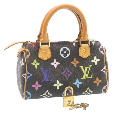 LOUIS VUITTON Monogram Multicolor Mini Speedy Hand Bag Black