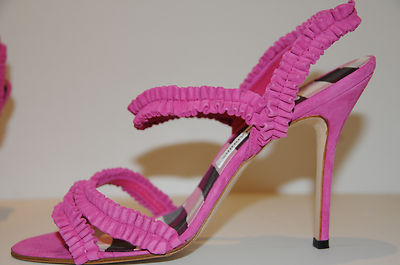 $895 New Manolo Blahnik Pink Suede SUPLIZIA Strappy Sandals Shoes