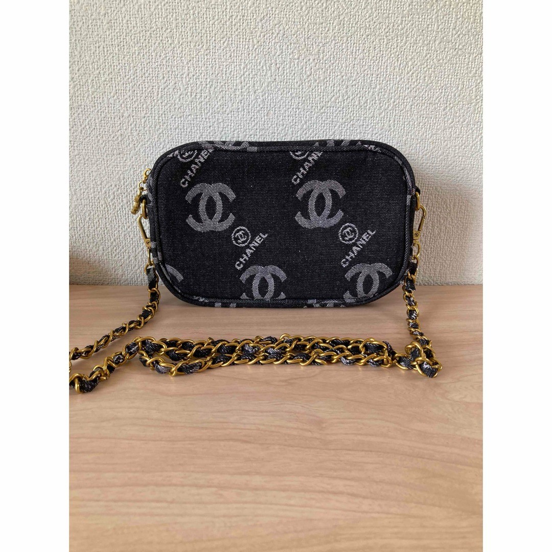 CHANEL Black Denim Makeup Bag Chain Crossbody Bag Limited VIP Gift