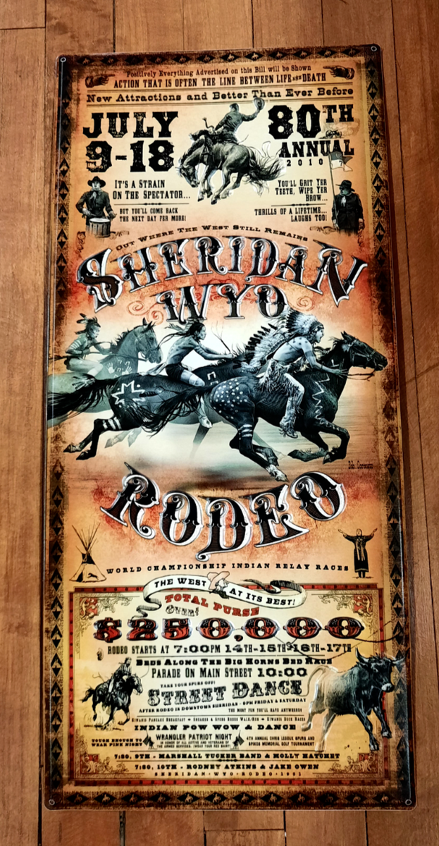 WYOMING Sheridan Rodeo TIN Poster Bob Coronato Metal Sign Embossed