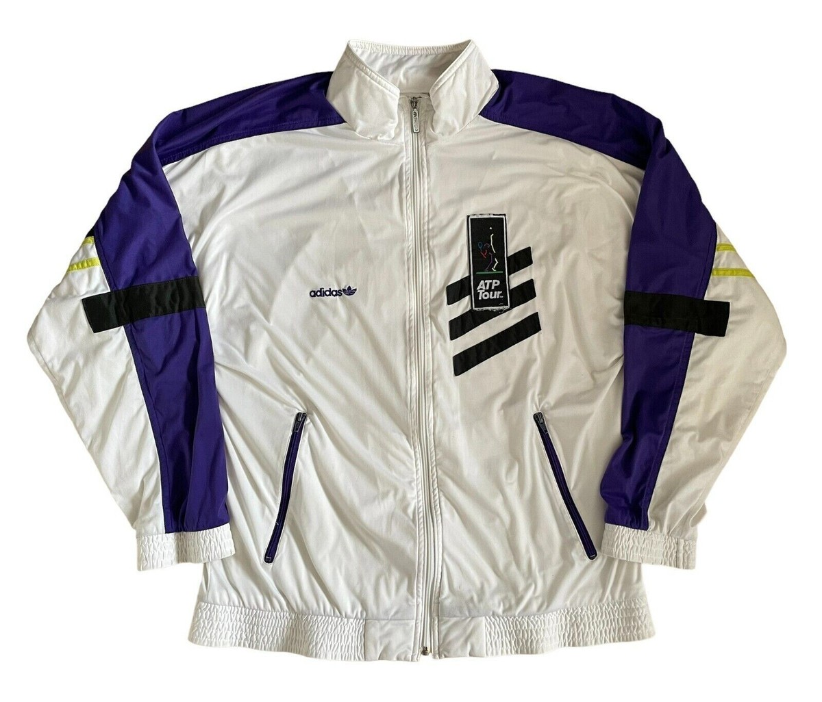 Vintage 90s Adidas ATP Tour White Jacket Track Sweatshirt Zip Rare