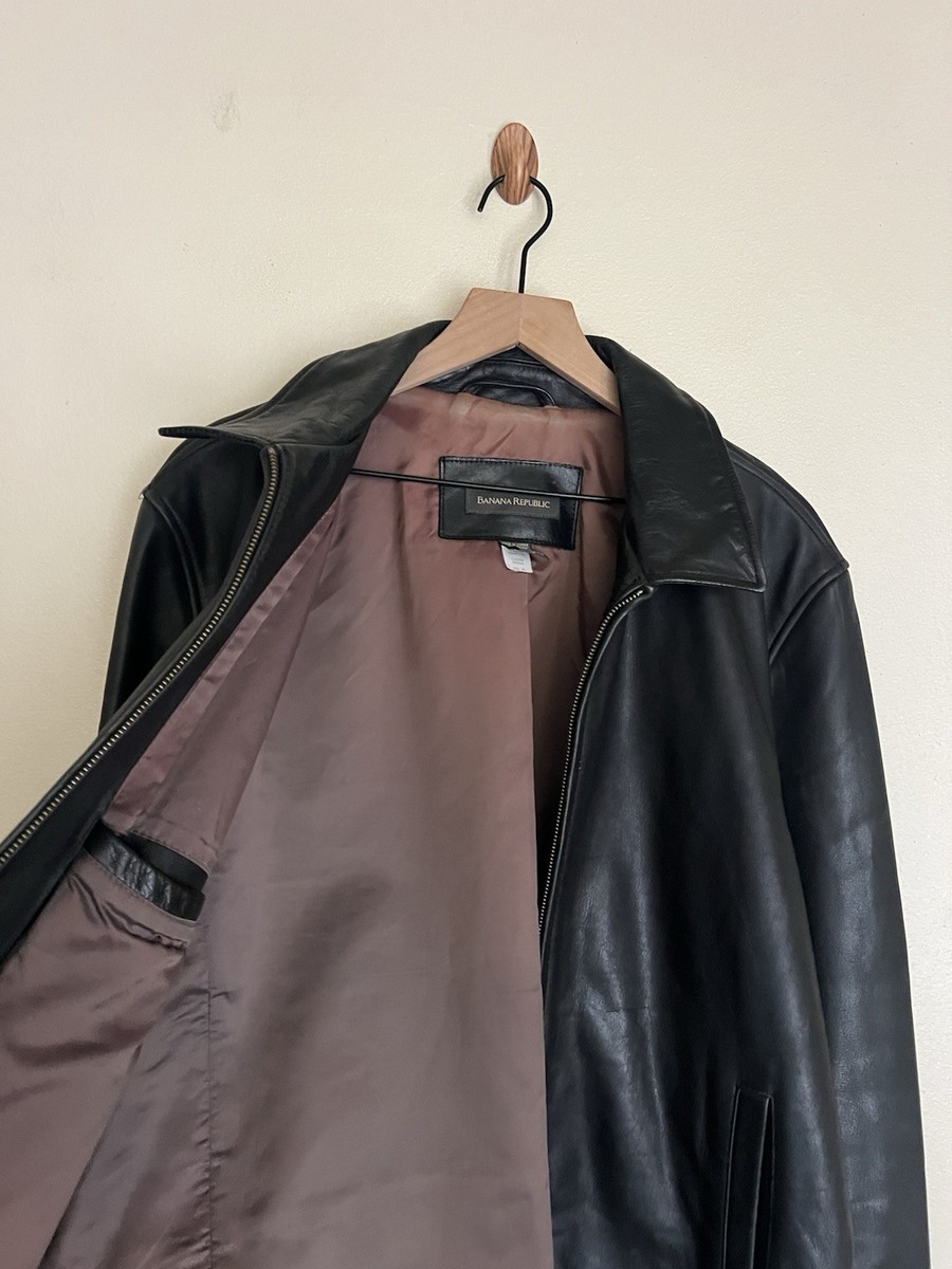 VINTAGE BANANA REPUBLIC Black LEATHER JACKET SIZE M Full Zipped | eBay