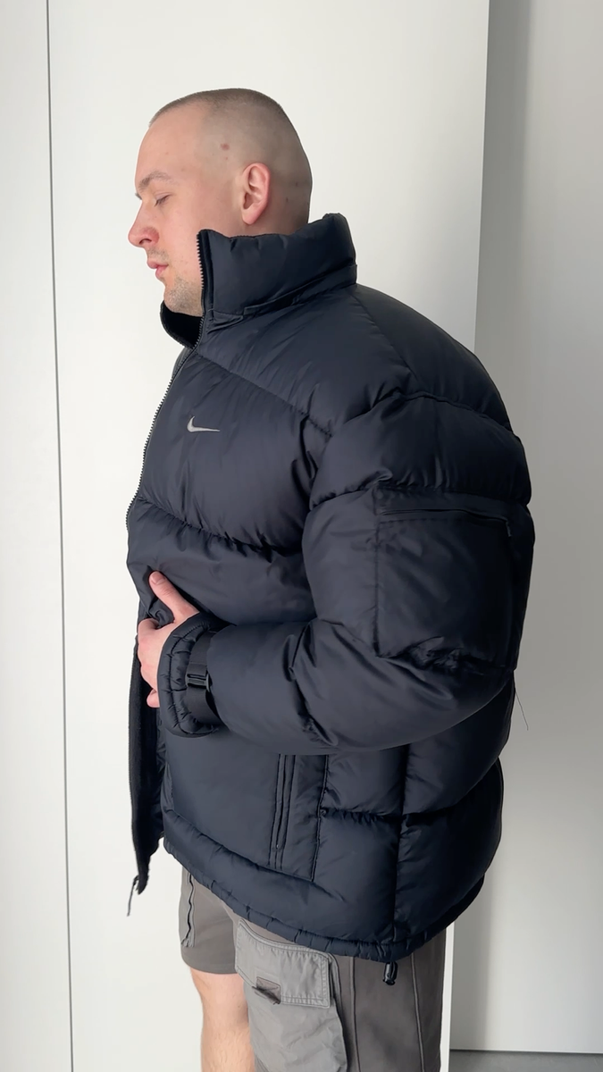 Men's Vintage NIKE Y2K Down Puffer Jacket Coat Black RARE Size XXL