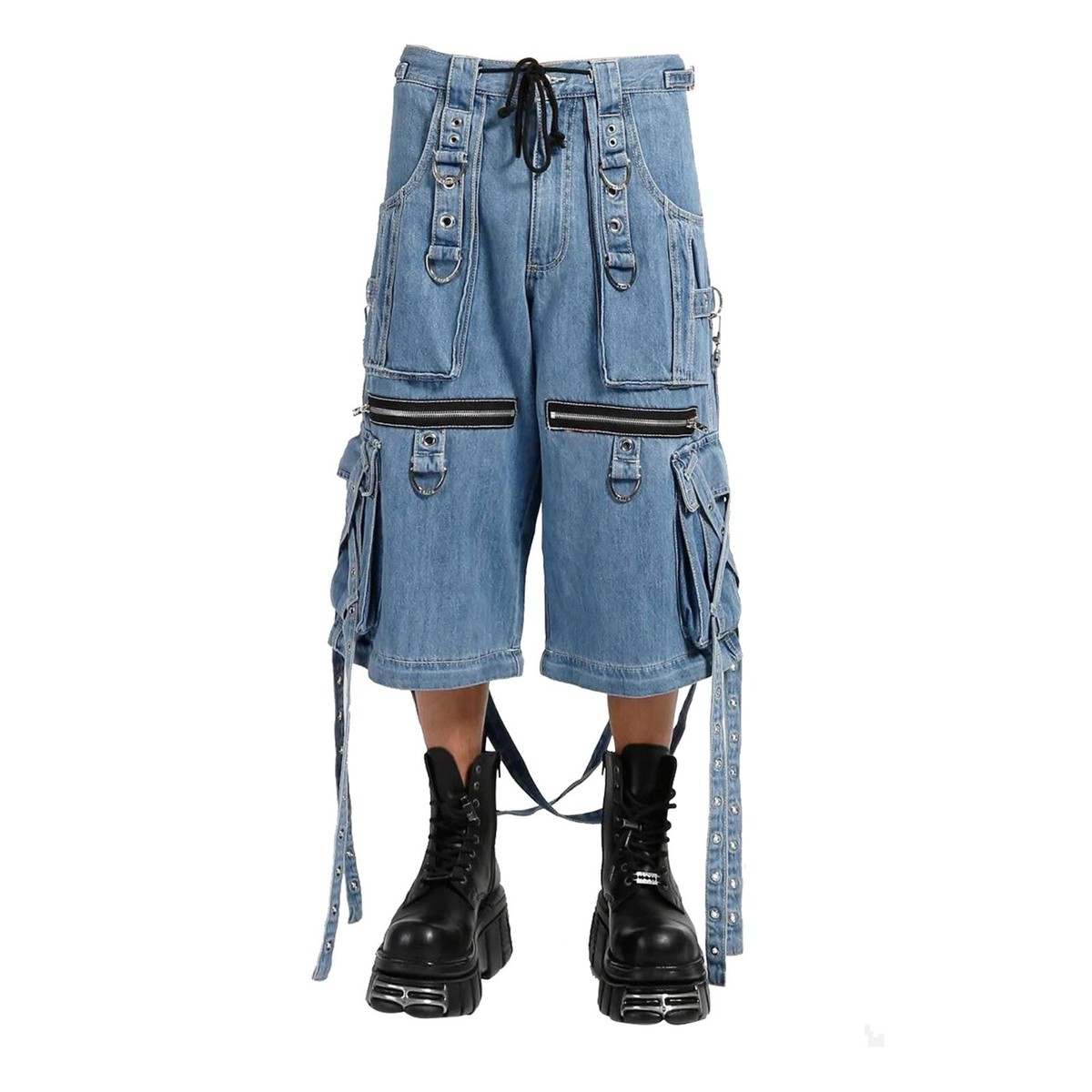 X Strap Denim Pants, Punk Baggy Cargo Jesns With Straps, Wide Leg