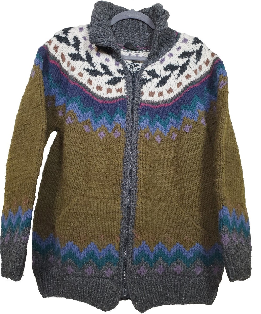 VTG Artesanias Pineda 100% Wool Sweater Full Zip Cardigan Colorful