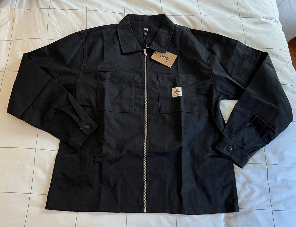 Stussy Classic Zip Up Black Long Sleeve Work Shirt Men's Size