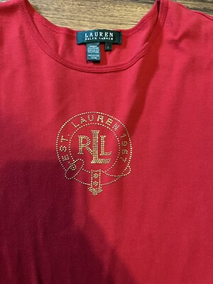 Vintage 90s Ralph Lauren Women's Sz M T-Shirt Red Rhinestone Crown
