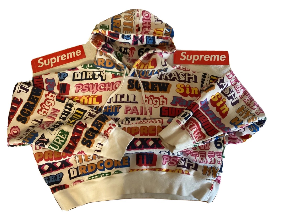 XL Supreme Hysteric Glamour Text Stripe Hoodie Lettering Multicol