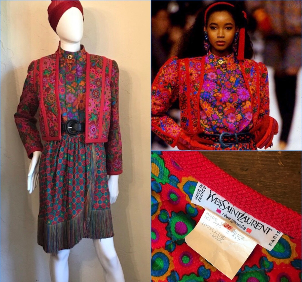 Vintage 1990-91 YSL Yves Saint Laurent Rive Gauche Colorful Dress