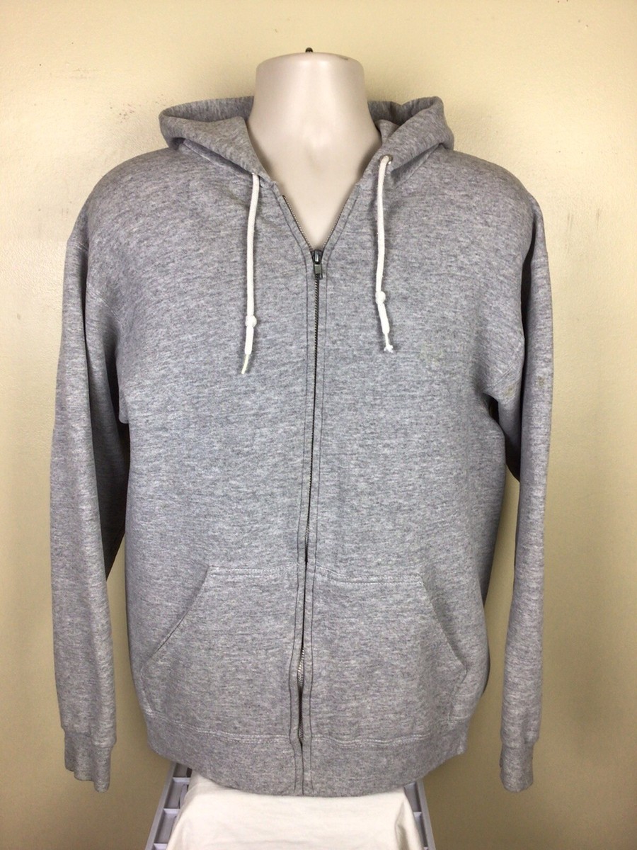 Vtg 90s Tultex Plain Heather Gray Full Zip Hoodie M Hooded