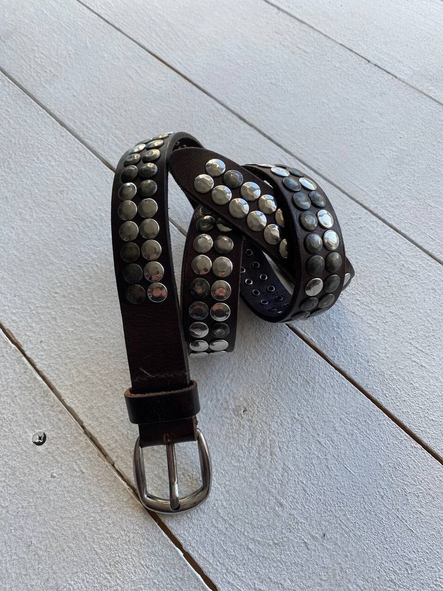 90s Rhinestones Punk y2k Opium Avant Garde Brown Leather Belt OS