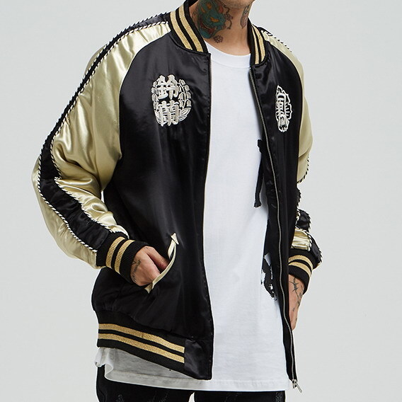 Mens Souvenir Jacket Japanese Pattern Embroidery Sukajan Crows X