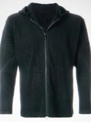RARE Homme Plissé Issey Miyake Zipped Hoodie In Black Medium Size