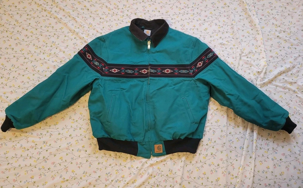 Carhartt Vintage Green Teal Aztec Coat Jacket Coat Size XL XXL USA