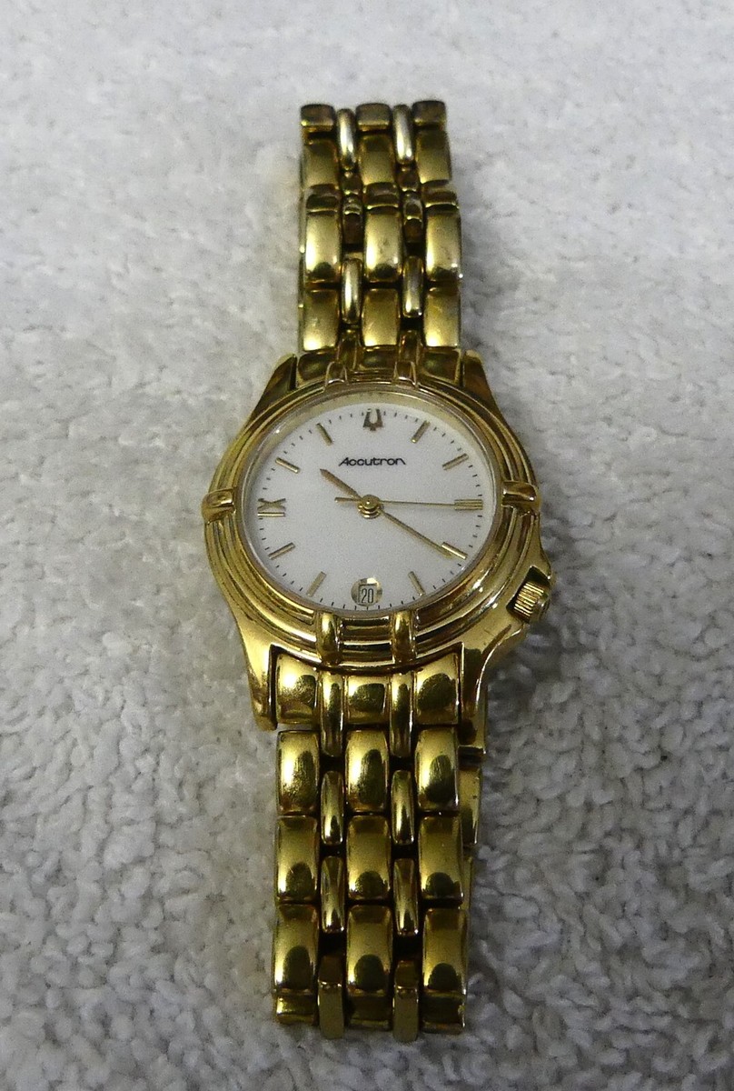 ACCUTRON Bulova White Dial Gold-Tone Swiss Women's Watch 27B10