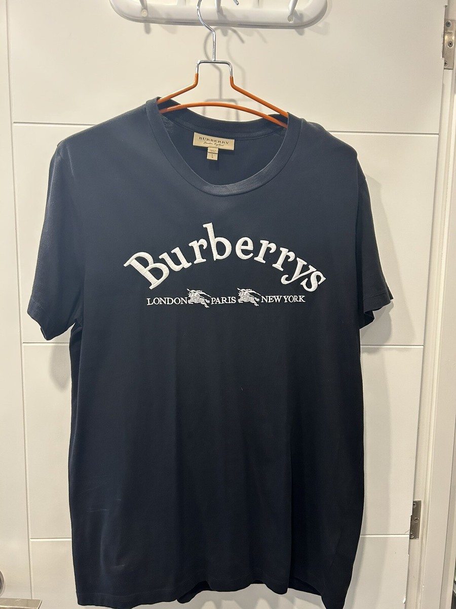 Burberry Navy Tee London England Front Text Logo T Shirt Size L | eBay