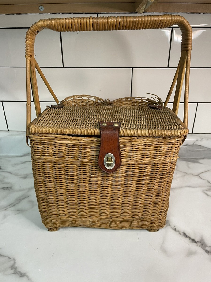 Vintage Wicker Picnic Basket With Wine Bottle Holder | eBay