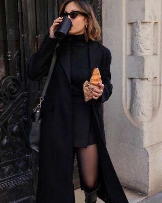 Zara ZW Collection Manteco Wool Blend Fitted Coat Black Size XS S