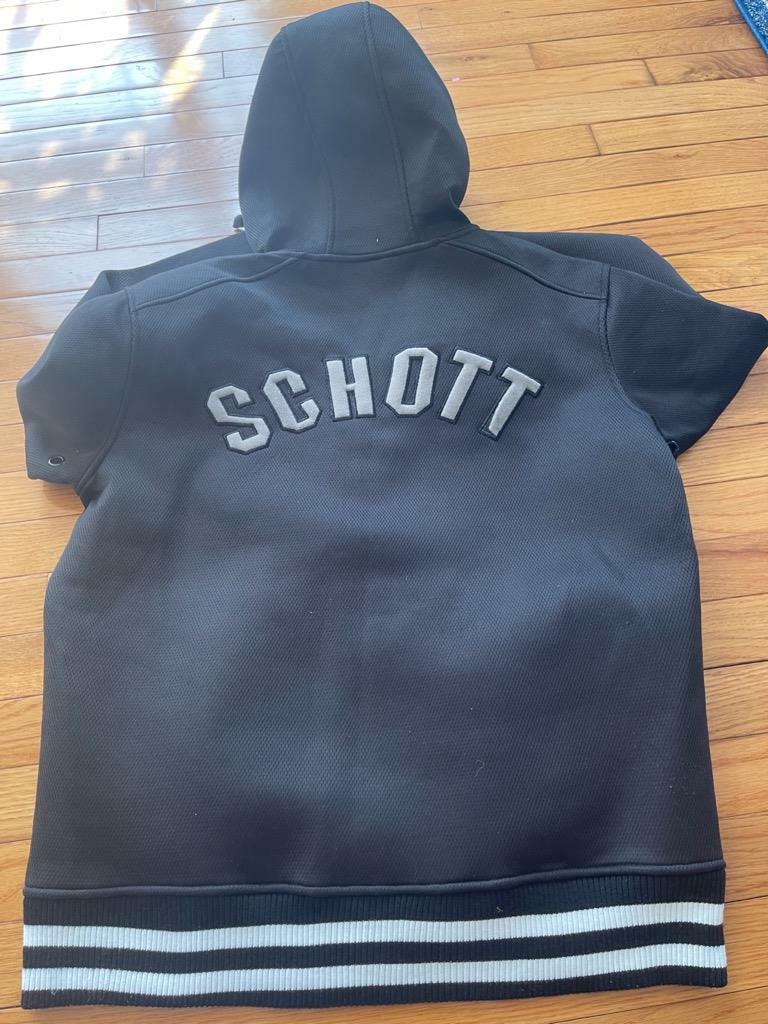 Schott NYC Neoprene Mesh Milk Big Logo Hooded Jacket size xl