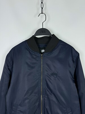 Stussy Embroidery Logo Basic Navy Bomber Jacket | eBay