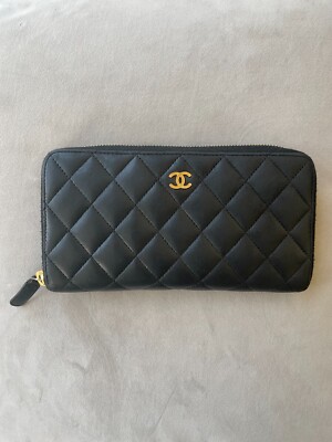 Chanel Matelasse Quilted Black Zippy Wallet, cc logo, quilted