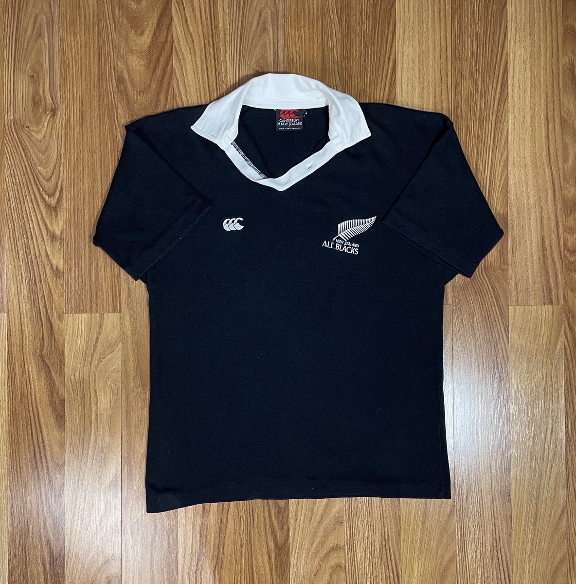 90s カンタベリー オールブラックス 刺繍ロゴ 長袖 ラガーシャツ M