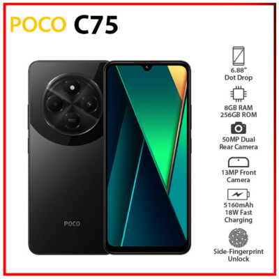 New) Xiaomi POCO C75 8GB+256GB BLACK Dual SIM Unlocked Android