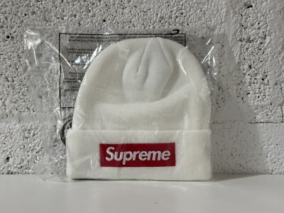 NEW Supreme New Era Box Logo Beanie White Red FW21BN9 One Size | eBay