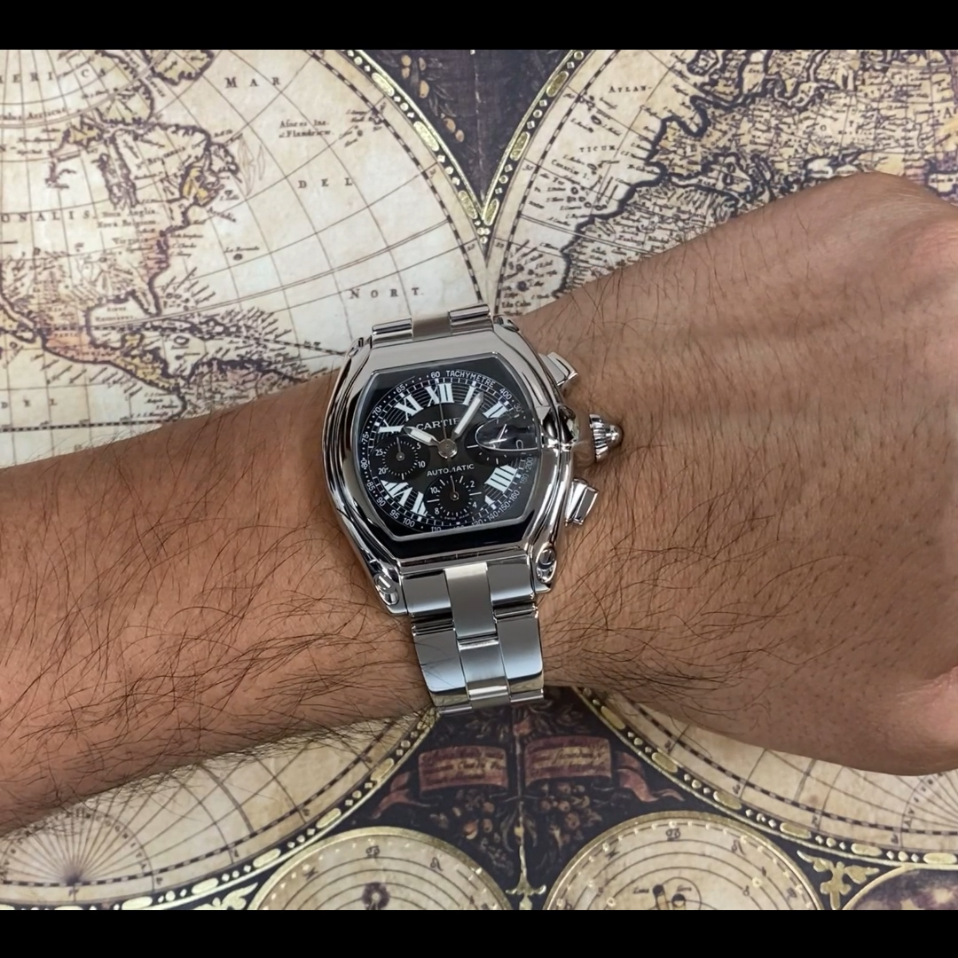 Cartier Roadster XL Chronograph Steel Black Dial Automatic Watch