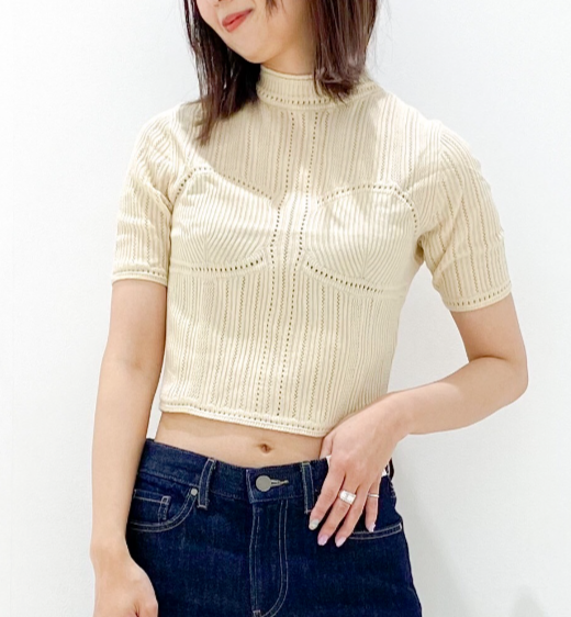 Mame Kurogouchi Uniqlo Women 3D Knit Mesh Half-Sleeve Sweater