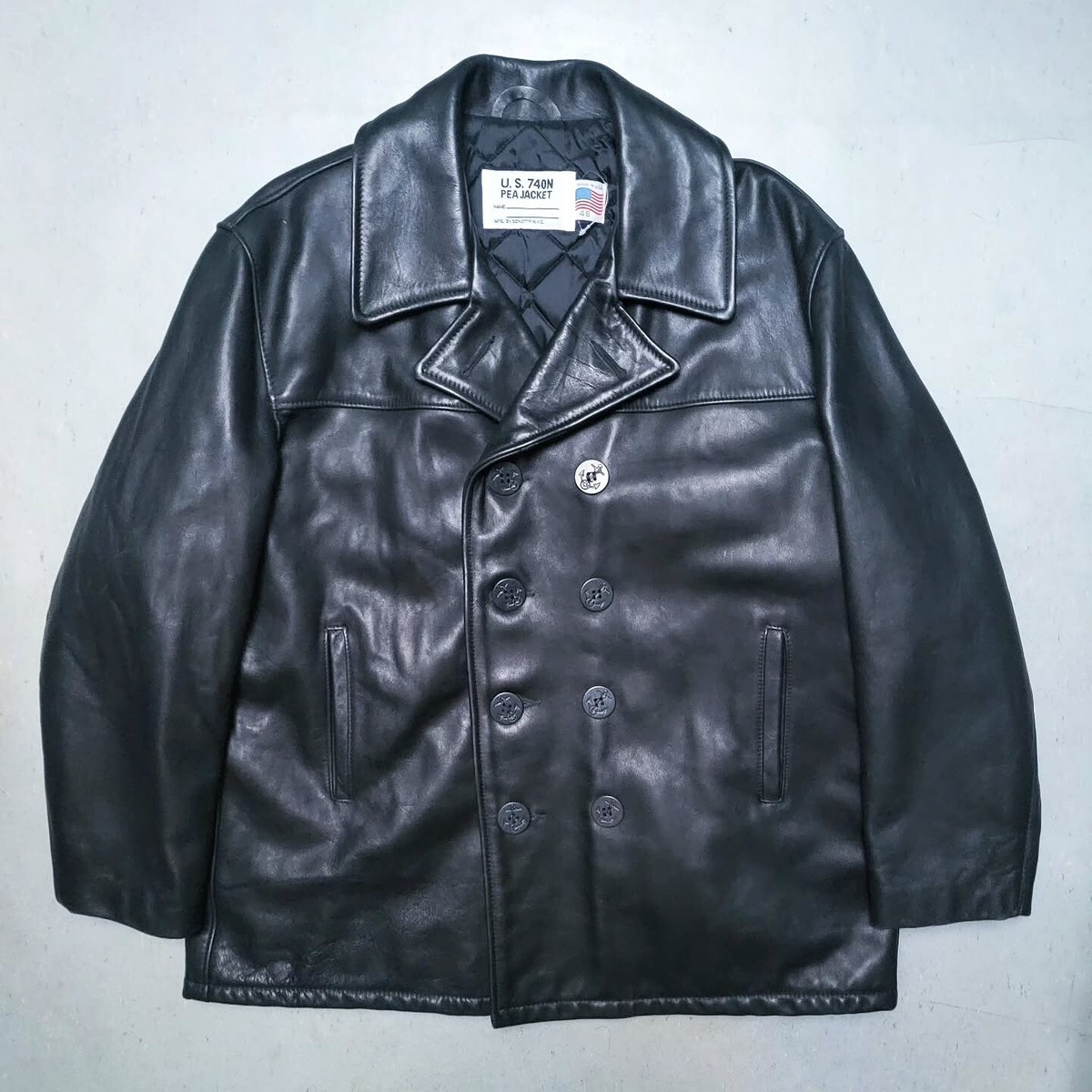 SCHOTT LEATHER PEACOAT 740N Motorcycle Jacket BLACK USA Sz 48 MSRP