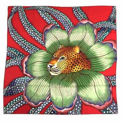 Hermes Scarf Stole Baobab Cat by Ardmore Artists Red Animal Silk