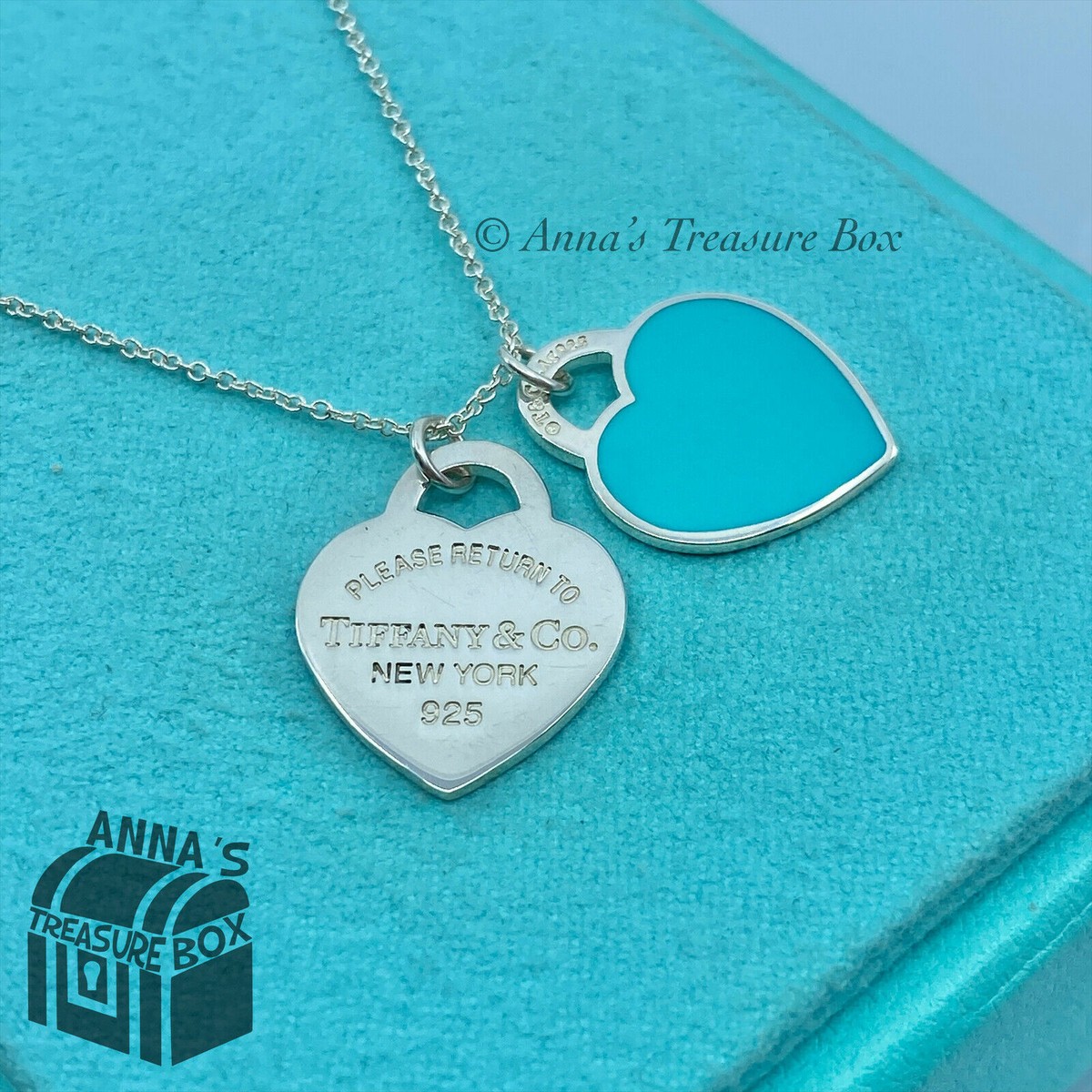 Tiffany & Co. 925 Silver Blue SMALL RTT Hearts 16 -18
