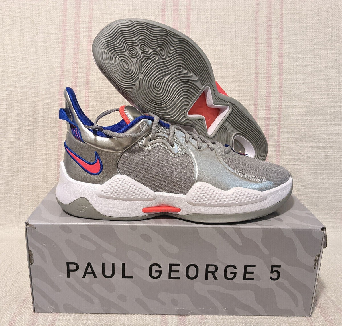 Nike PG5 Metallic Silver Blue Red LA Clippers CW3143 005 Men Shoe