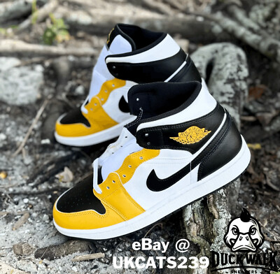 Nike Air Jordan 1 Mid Shoes Black White Yellow Ochre DQ8426-701