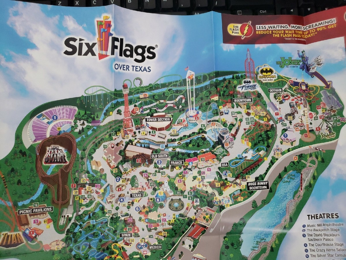 2017 Six Flags Over Texas Amusement Theme Park Brochure Guide Map
