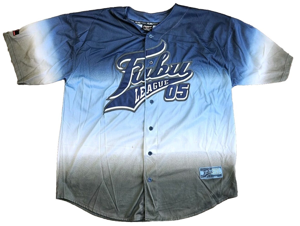VTG FUBU League 05 Mens Sz XXL Blue Ombre Button Up Shirt Sport