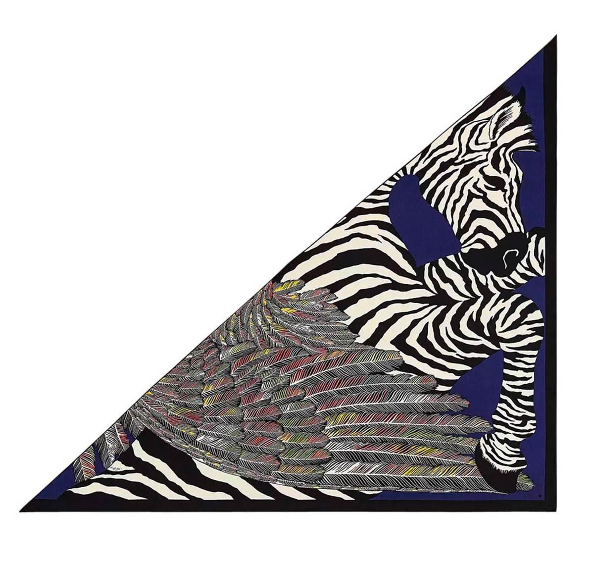 Hermes Shawl Zebra Pegasus Giant Triangle Scarf Marine Cashmere