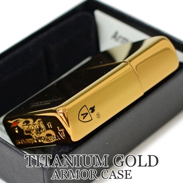 Zippo Armor Case Titanium Gold Side Logo Oil Lighter Etching Brass