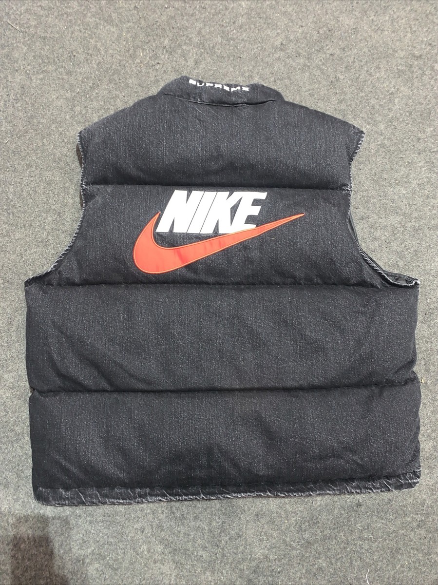 Supreme Nike Black Denim Puffer Vest FQ0323-010 Mens XL Brand New